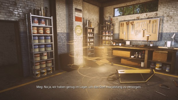 In der Autowerkstatt erfahren wir weitere Hintergründe von Lichtwesen. (Screenshot: Golem.de)